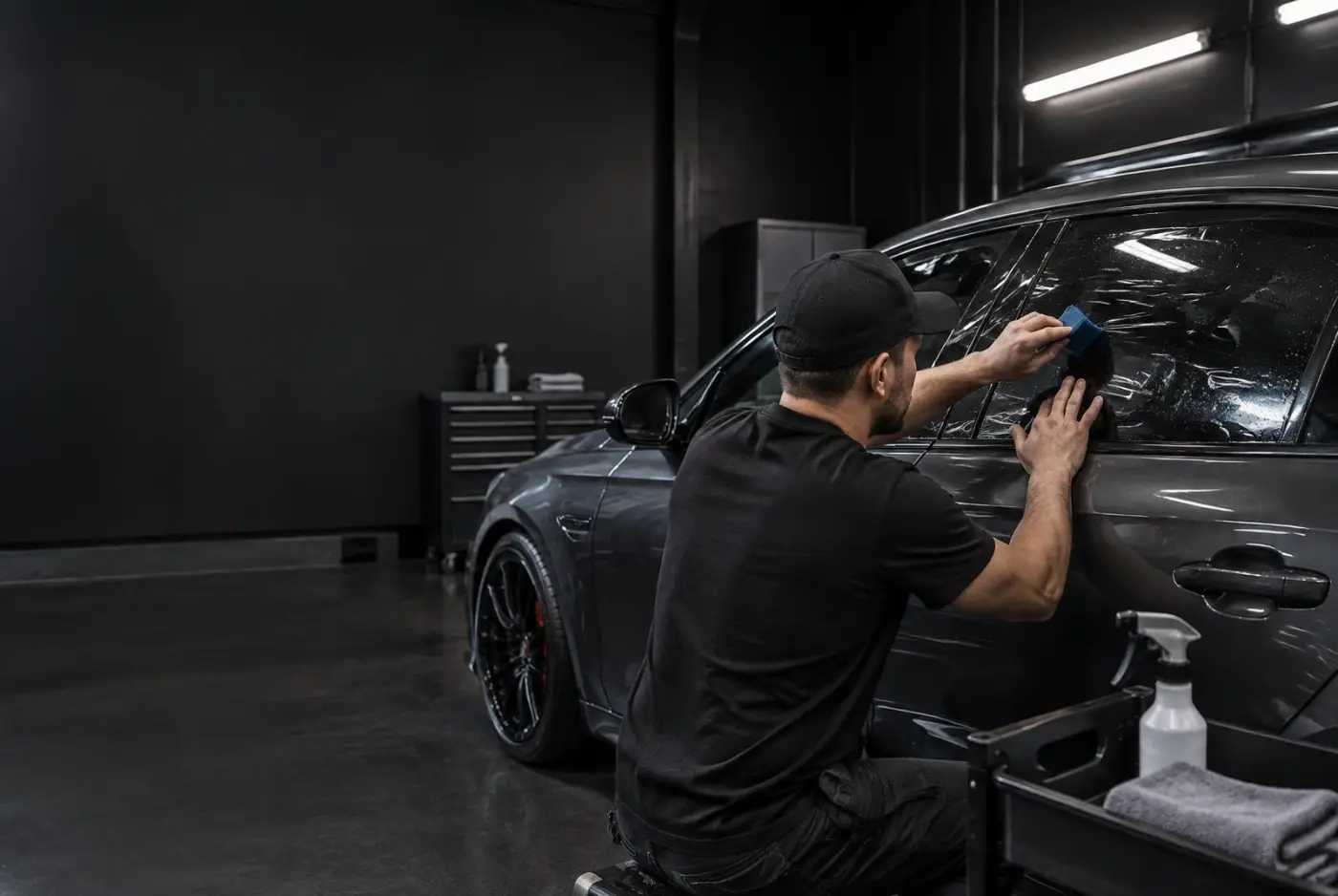 NETXUS Auto Detailing installer applying window film